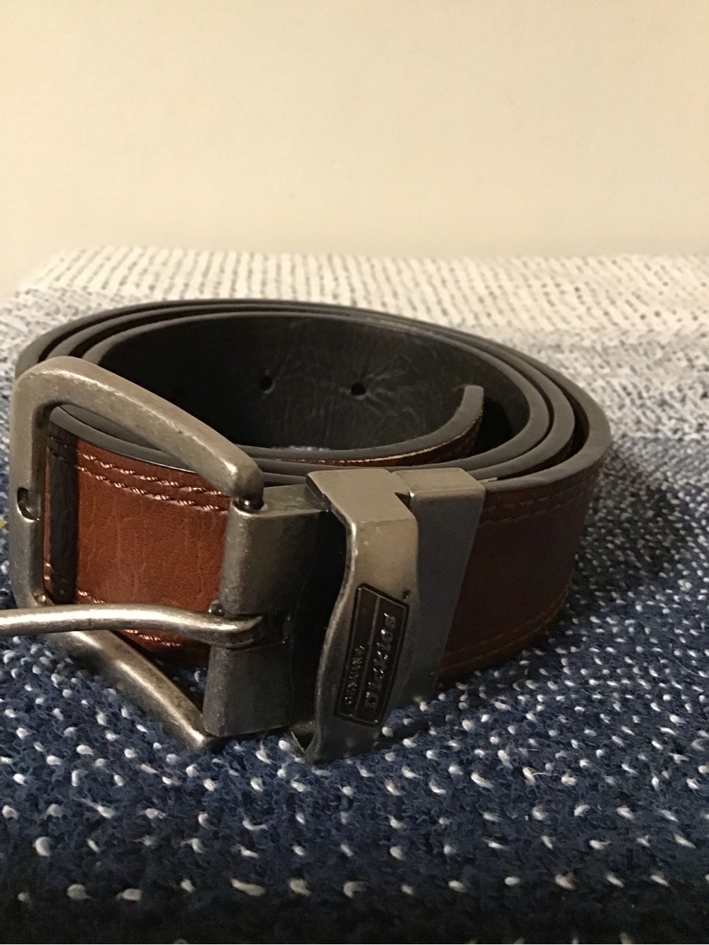 Dickies Brown and Black Men's Leather Belt with Metal Buckle